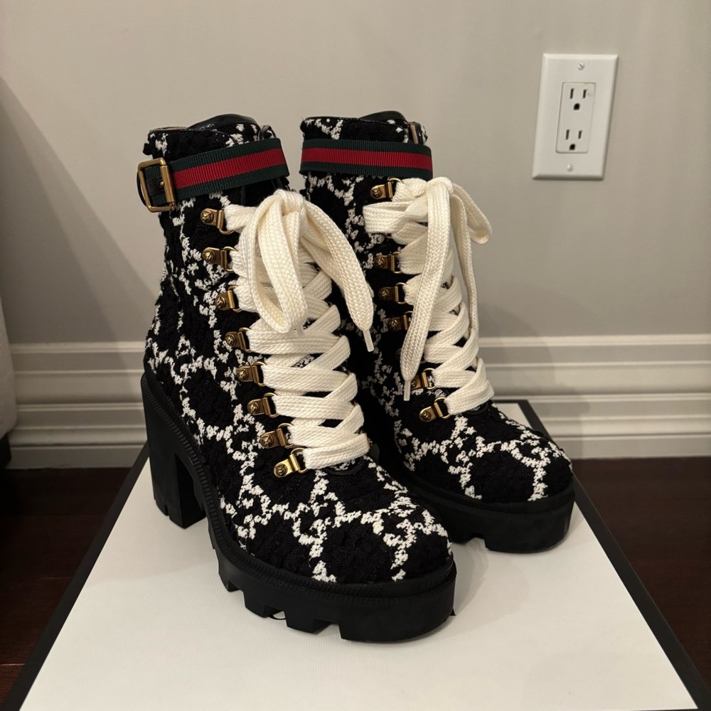 Gucci Wool GG Monogram Women’s Lace Up Boots